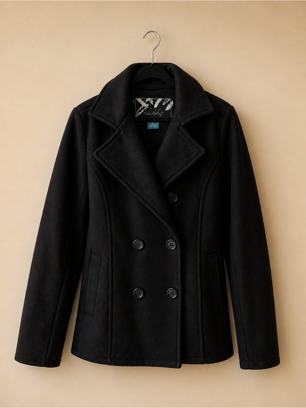 Sebby Black Double-Breasted Wool-Blend Pea Coat - Picture 2 of 4